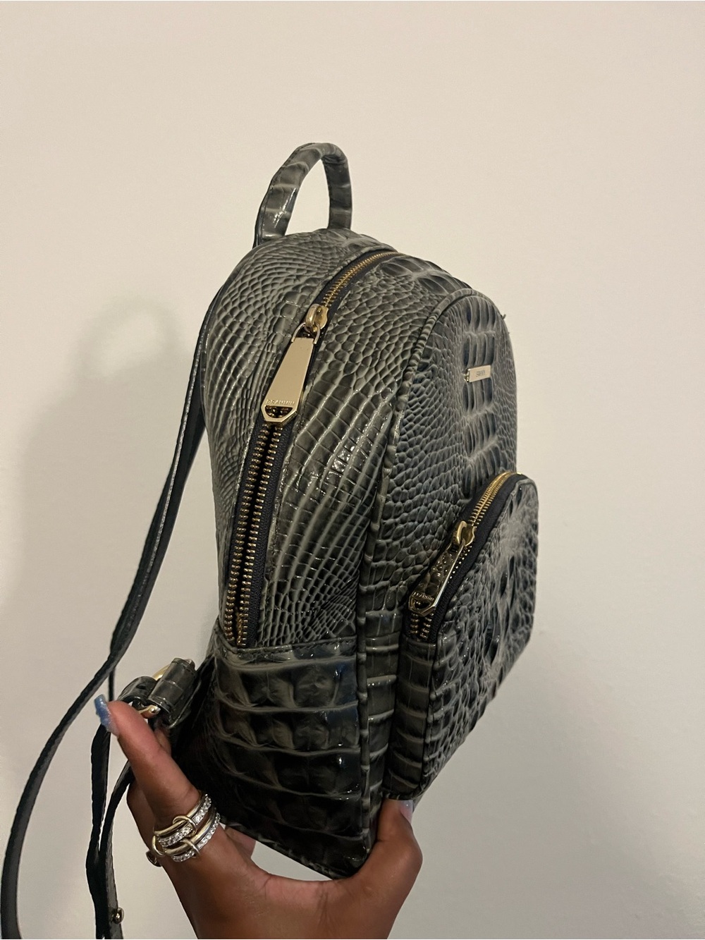 Croc-Embossed Mini Backpack - Black - Picture 2 of 6